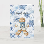 White Blue Gingerbread Man Cookie Christmas  カード (正面)