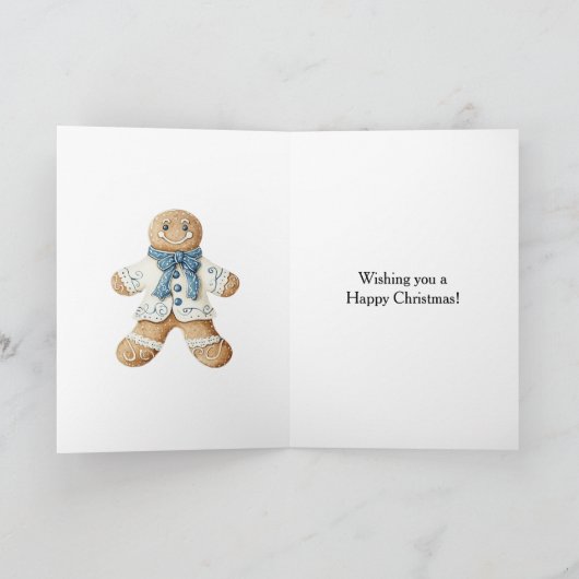 White Blue Gingerbread Man Cookie Christmas  カード (内部)