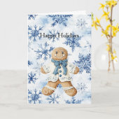 White Blue Gingerbread Man Cookie Christmas  カード (黄色い花)