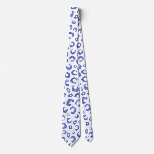 White Blue Glitter Leopard Animal Print ネクタイ (正面)