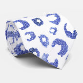 White Blue Glitter Leopard Animal Print ネクタイ (ロール)