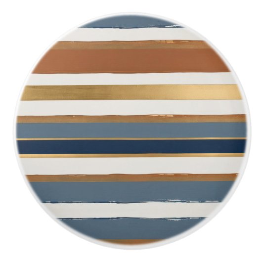 White blue gold and copper horizontal stripes セラミックノブ (正面)