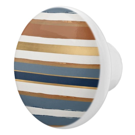 White blue gold and copper horizontal stripes セラミックノブ (右)