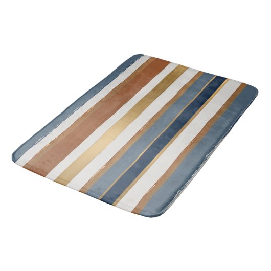 White blue gold and copper horizontal stripes バスマット (アングル)