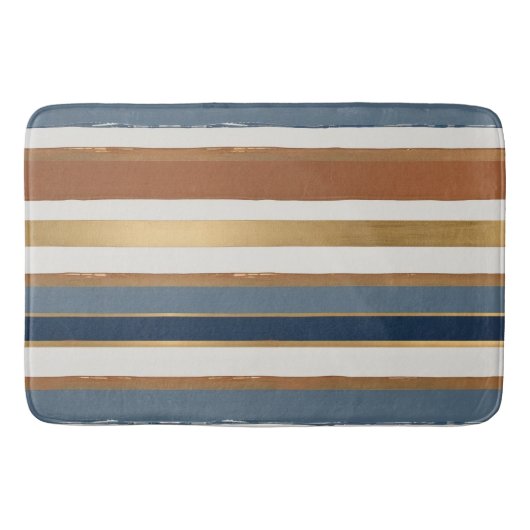 White blue gold and copper horizontal stripes バスマット (正面)