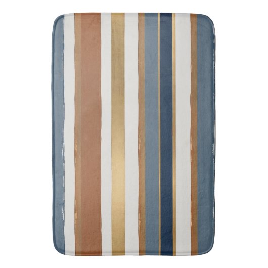 White blue gold and copper horizontal stripes バスマット (正面縦)