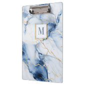 White Blue Gold Marble Monogram Initial Clipboard クリップボード (左)