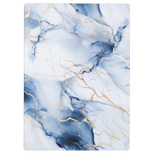 White Blue Gold Marble Monogram Initial Clipboard クリップボード (裏面)