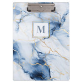 White Blue Gold Marble Monogram Initial Clipboard クリップボード (正面)