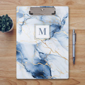 White Blue Gold Marble Monogram Initial Clipboard クリップボード