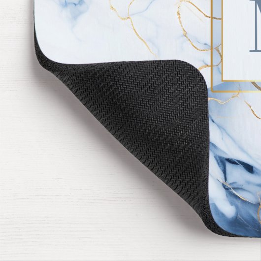 White Blue Gold Marble Monogram Initial Mousepad マウスパッド (コーナー)