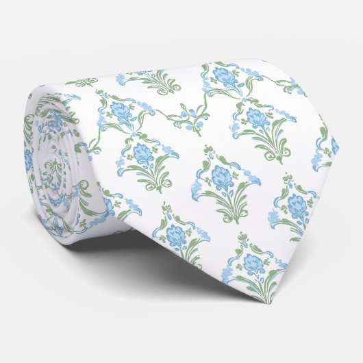 White blue green pattern neck tie ネクタイ (ロール)