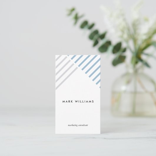 White blue grey stripes minimal modern simple card 名刺 (スタンド正面)