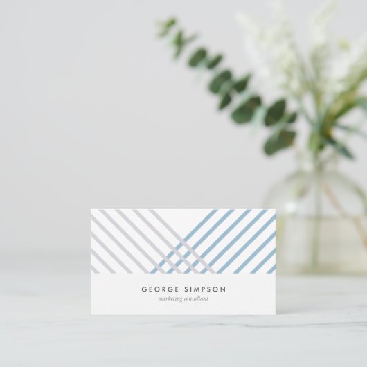White blue grey stripes modern minimal simple card 名刺 (スタンド正面)