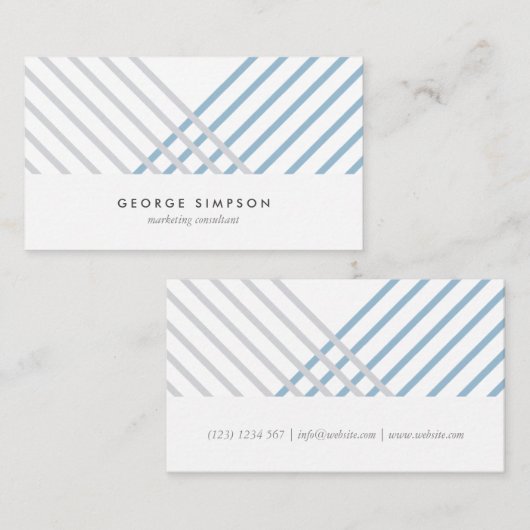 White blue grey stripes modern minimal simple card 名刺 (正面/裏面)