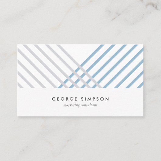 White blue grey stripes modern minimal simple card 名刺 (正面)
