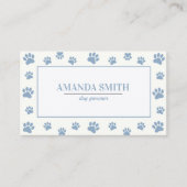 White & Blue Paw Prints Dog Groomer Business Card 名刺 (正面)