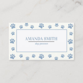 White & Blue Paw Prints Dog Groomer Business Card 名刺