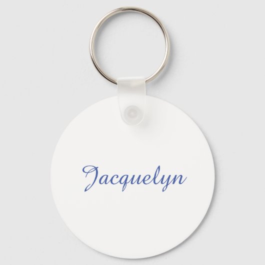 White Blue Plain Elegant Modern Calligraphy Name キーホルダー (正面)