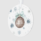 White Blue Snowflakes Christmas Coconut Bow オーナメント (正面)