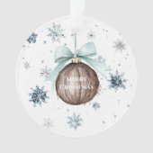 White Blue Snowflakes Christmas Coconut Bow オーナメント (正面)
