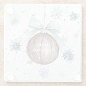 White Blue Snowflakes Christmas Coconut Bow ガラスコースター (裏面)