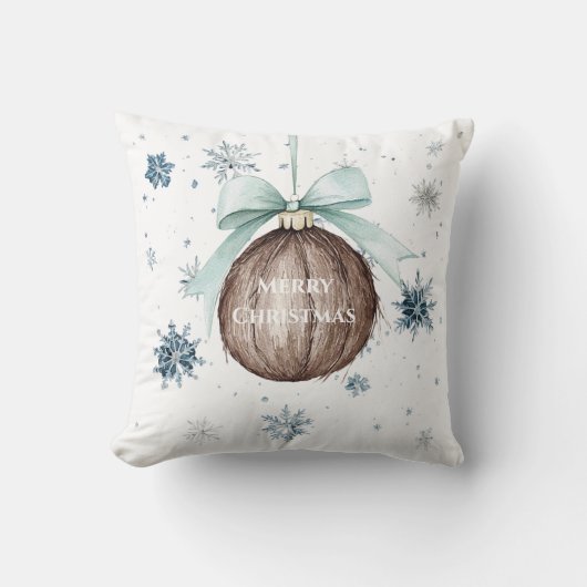 White Blue Snowflakes Christmas Coconut Bow クッション (正面)