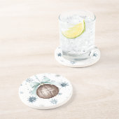 White Blue Snowflakes Christmas Coconut Bow コースター (側面)