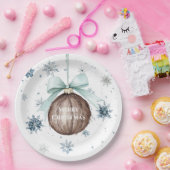 White Blue Snowflakes Christmas Coconut Bow ペーパープレート (パーティー)