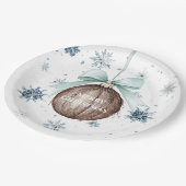 White Blue Snowflakes Christmas Coconut Bow ペーパープレート (アングル)