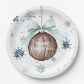White Blue Snowflakes Christmas Coconut Bow ペーパープレート (正面)