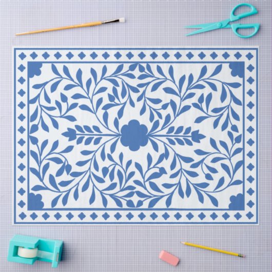 White Blue Traditional Bone Inlay Decoupage Paper 薄葉紙 (クラフト)
