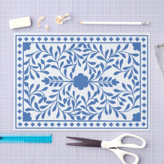White Blue Traditional Bone Inlay Decoupage Paper 薄葉紙 (クラフト)