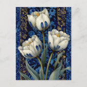 White Blue Tulip Damask ポストカード (正面)