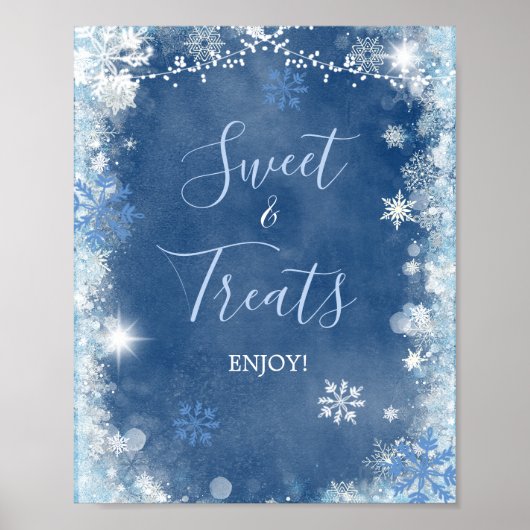 White Blue Winter Snowflake Bridal Sweet Treats ポスター (正面)