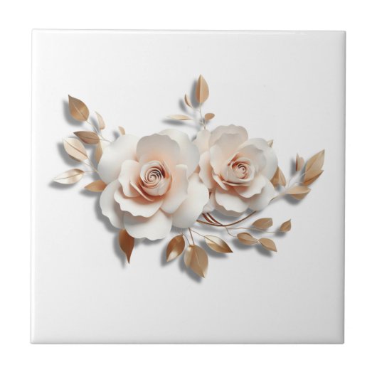 White Blush 3 D Flower タイル (正面)