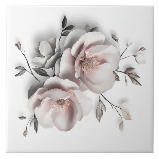 White Blush 3 D Flower タイル (正面)