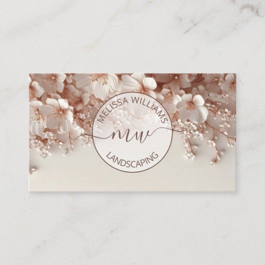White Blush 3D Flowers Logo Initials 名刺 (正面)