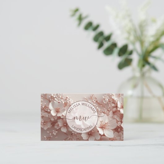 White Blush 3D Flowers Logo Initials 名刺 (スタンド正面)