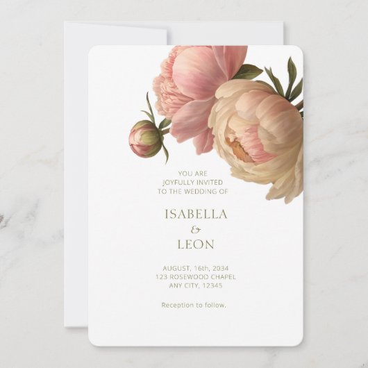 White & Blush | Chic Blush Rose Wedding Invitation 招待状 (正面)