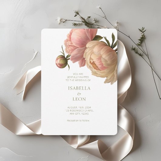 White & Blush | Chic Blush Rose Wedding Invitation 招待状