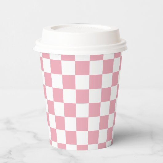 White Blush Pink Square Pattern Paper Cups 紙コップ (左)