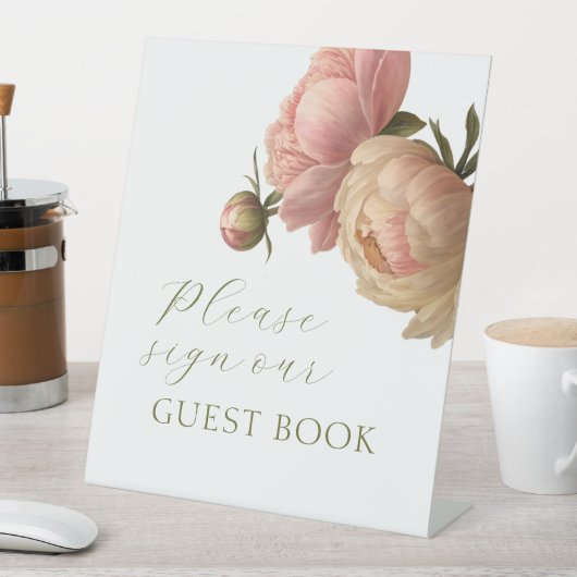 White | Blush Rose Wedding Guest Book 台座サイン (インサイチュ)
