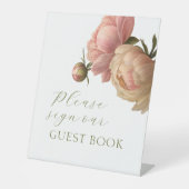 White | Blush Rose Wedding Guest Book 台座サイン (正面)