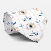 White bohemian retro evil eye pattern ネクタイ (ロール)