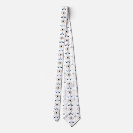 White bohemian retro evil eye pattern ネクタイ (裏面)