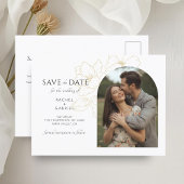 White | Boho Arch Gold Floral Wedding  ポストカード