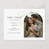 White | Boho Arch Gold Floral Wedding  ポストカード (正面)