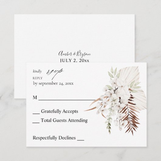 White Boho Floral no Meal RSVP 2 (正面/裏面)
