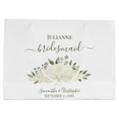 White Boho Roses & Blossoms Wedding Bridesmaid ラージペーパーバッグ (裏面)